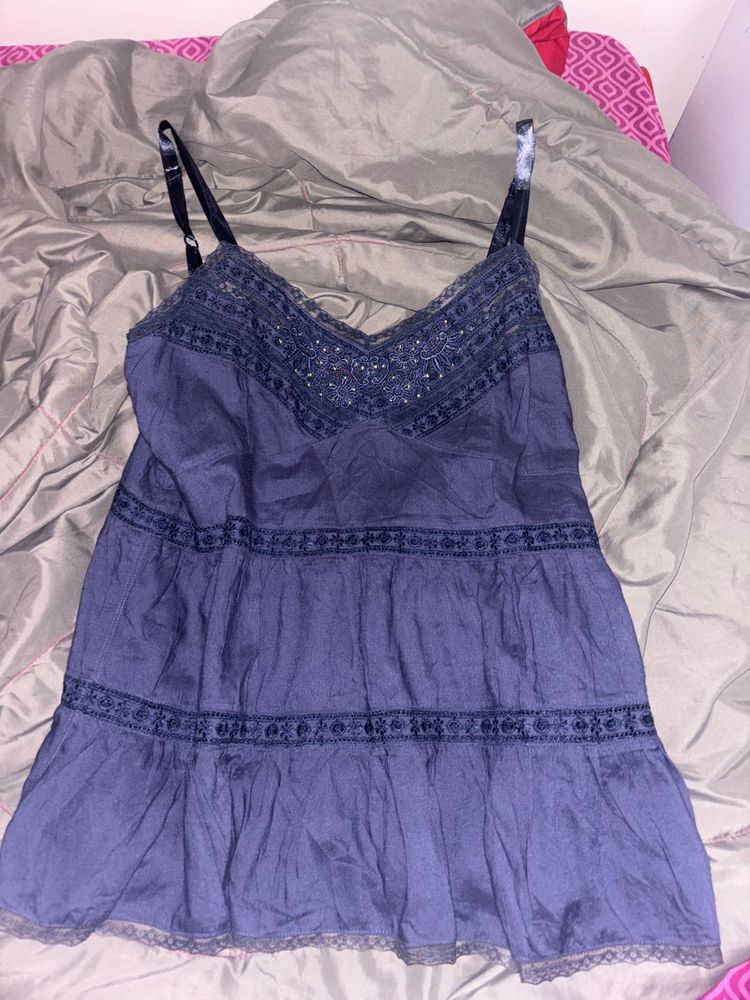 Blue Lace Trim Camisole Top