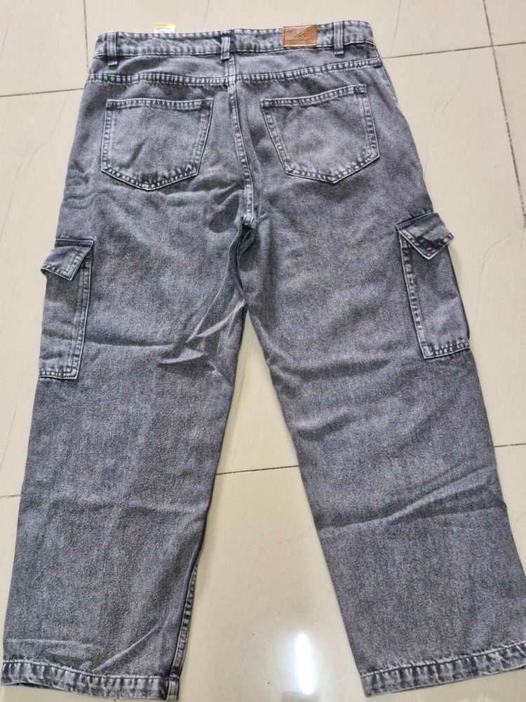 Grey Wash Cargo Jeans