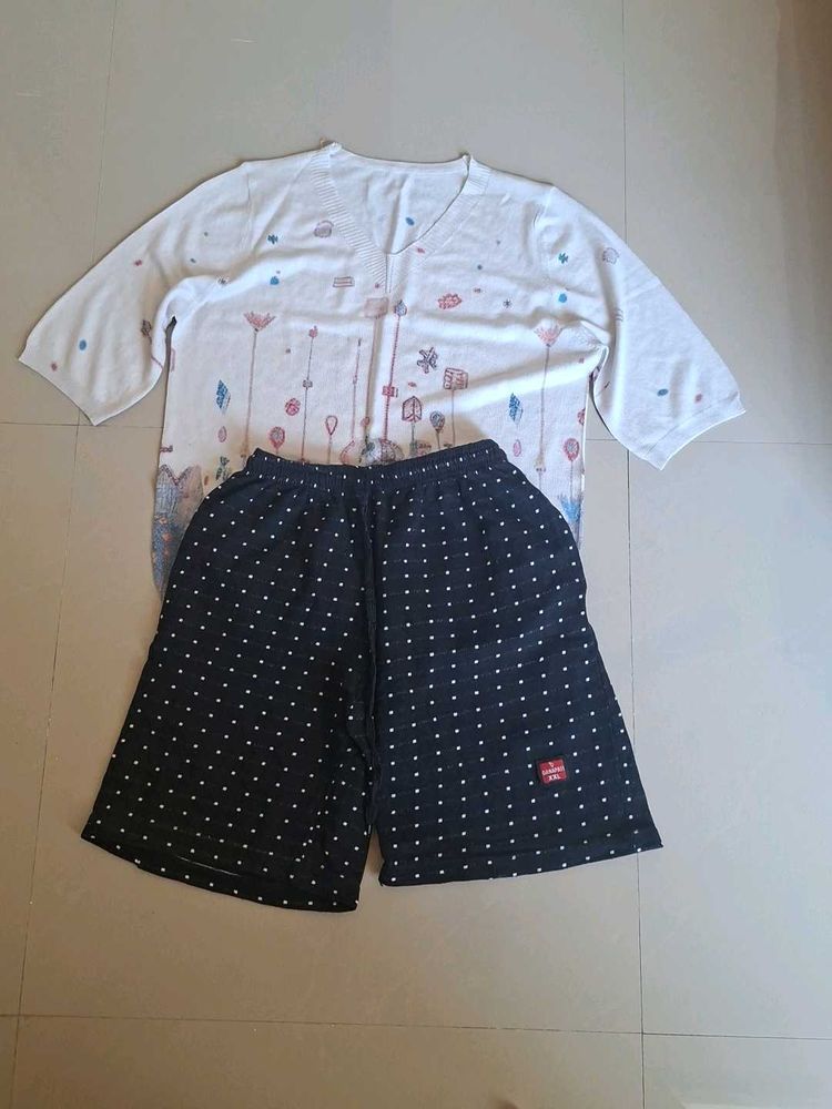 Cute Printed Top &amp; Polka Dot Shorts Set