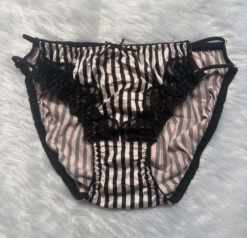Striped Lace Trim Bikini Panties