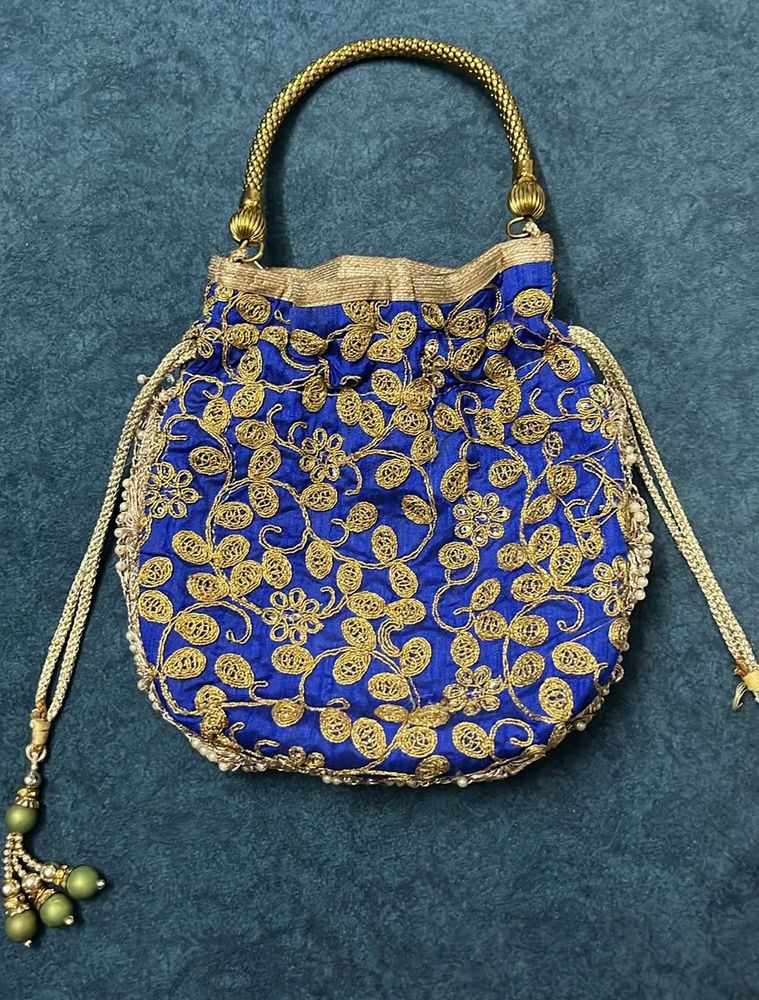 Royal Blue Embroidered Potli Bag
