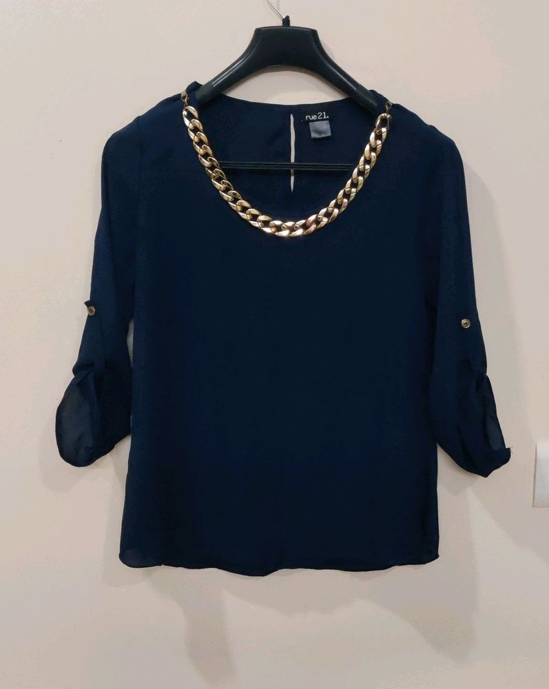 Embellished Navy Blue Top