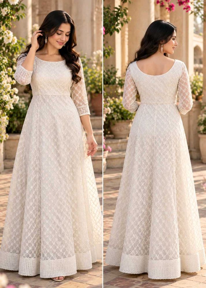 Elegant White Lace Anarkali Gown