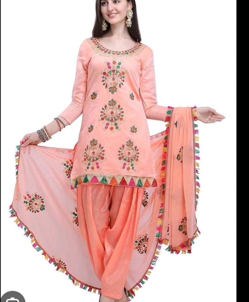 Peach Embroidered Kurta Set with Patiala Pants