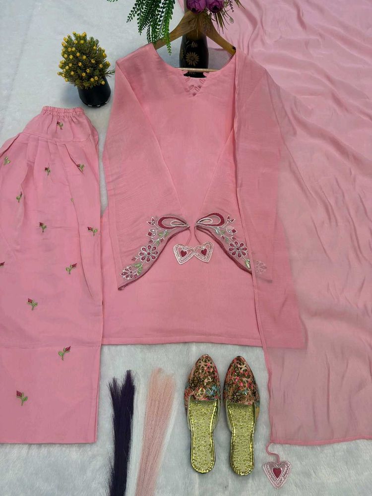 Pink Embroidered Kurta Set with Dupatta