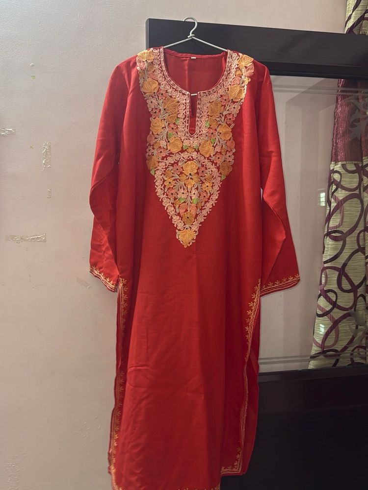 Red Embroidered Kurta