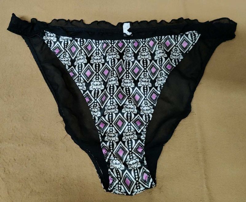 Sheer Black Briefs with Geometric Print