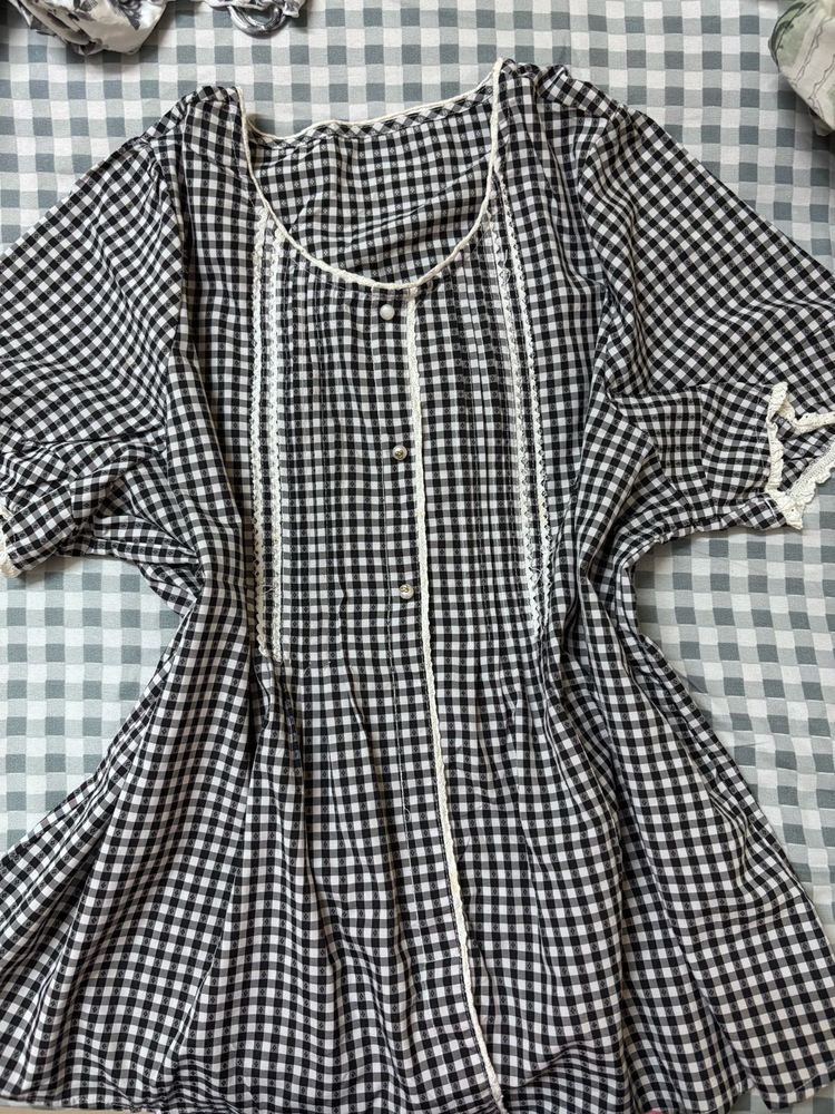 Chic Black &amp; White Gingham Kurta