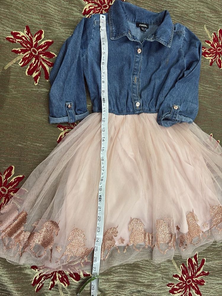 Girls Denim &amp; Tulle Dress