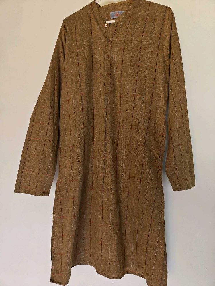Men's Brown Checked Kurta