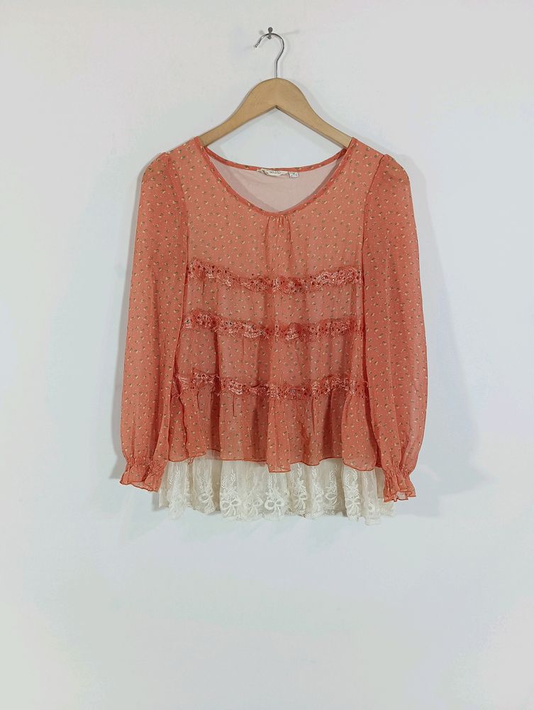 Coral Printed Casual Top (Women)
