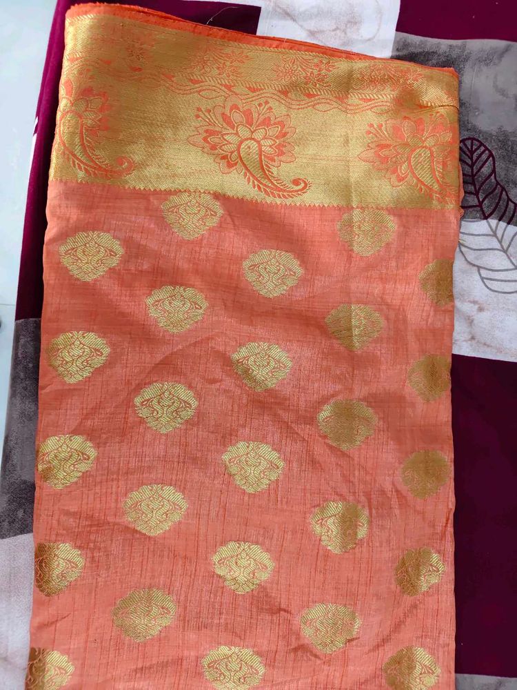Elegant mustard Saree with Gold Motifs