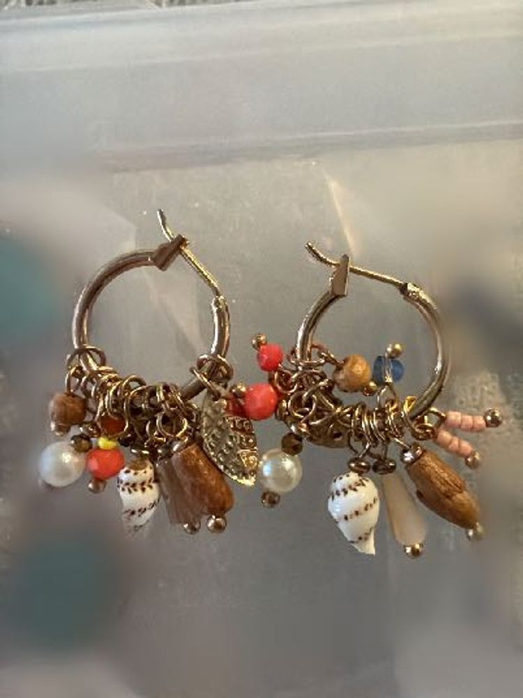Boho Gold toned Charm Hoop Earrings