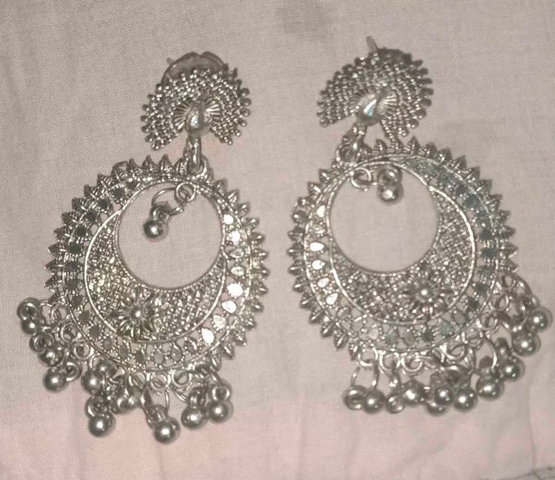 Silver Peacock Jhumka Earrings