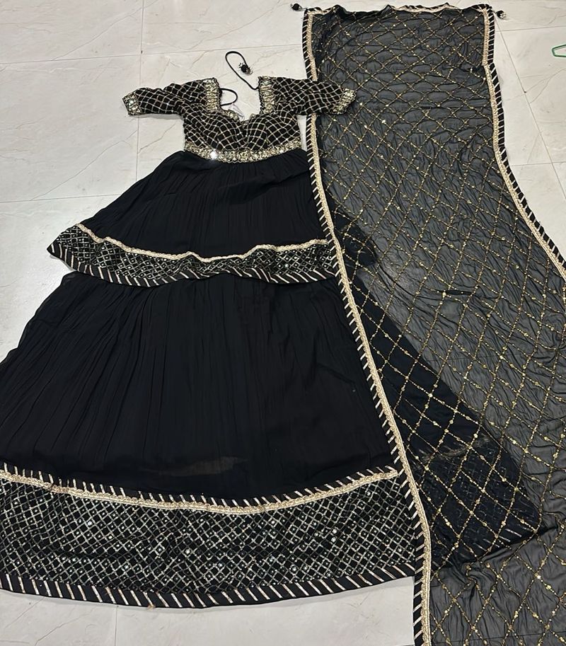 Black Sequined Layered Lehenga Choli Set