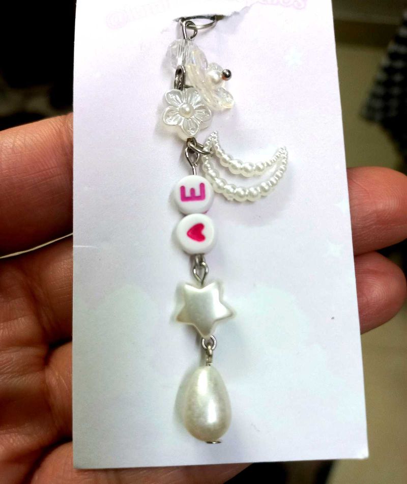 🤍 Handmade Letter "E" Phone Charm with Love Beads