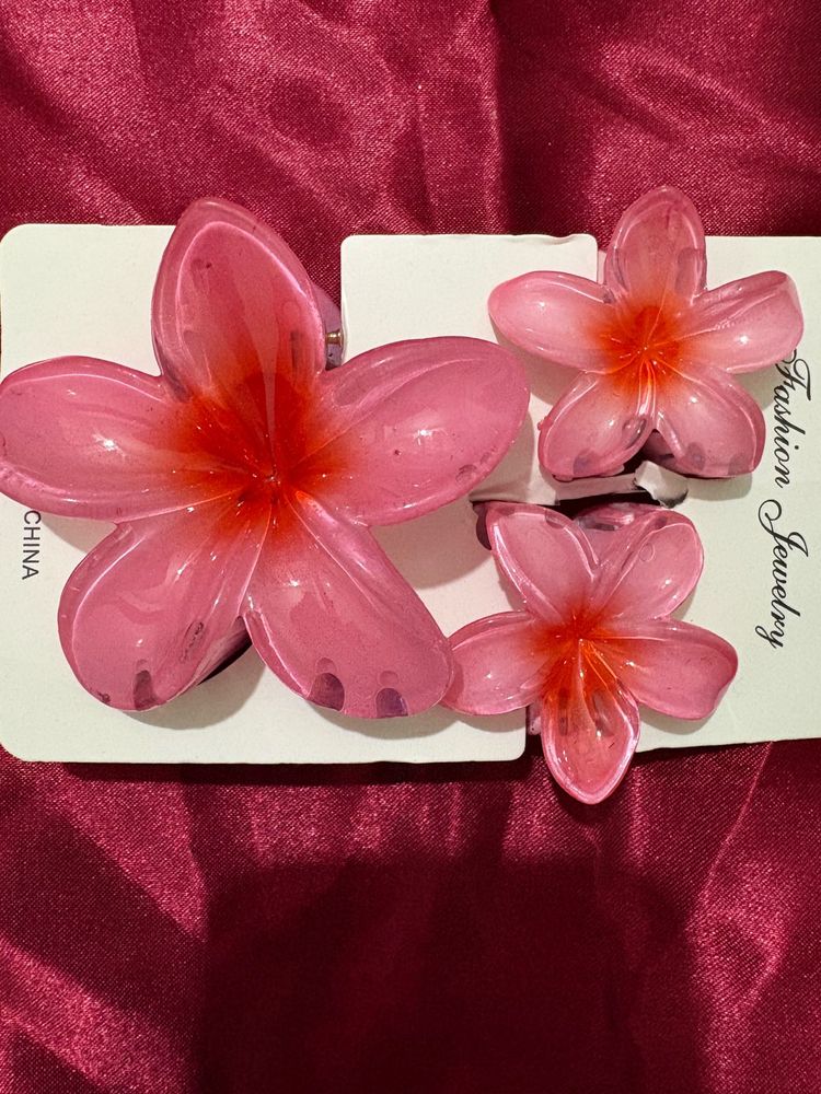 Pink Flower Hair Clip Set