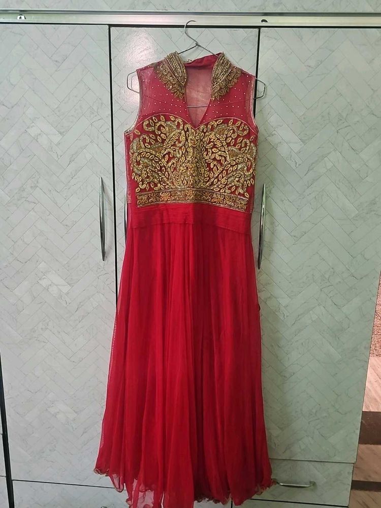 Stunning Red Embroidered Ethnic Gown