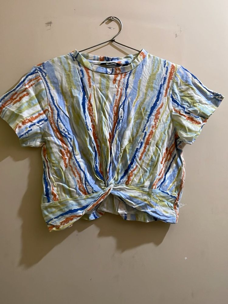 Stylish Striped Knot-Front Top
