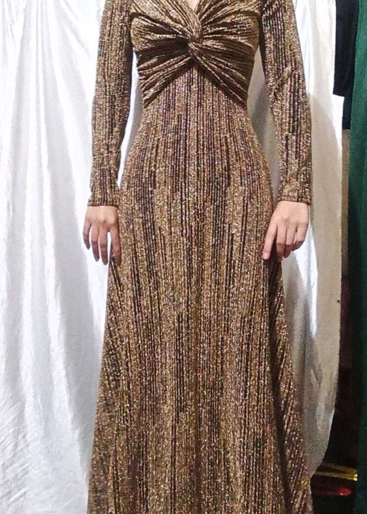 Sparkly Gold Long Sleeve Maxi Dress