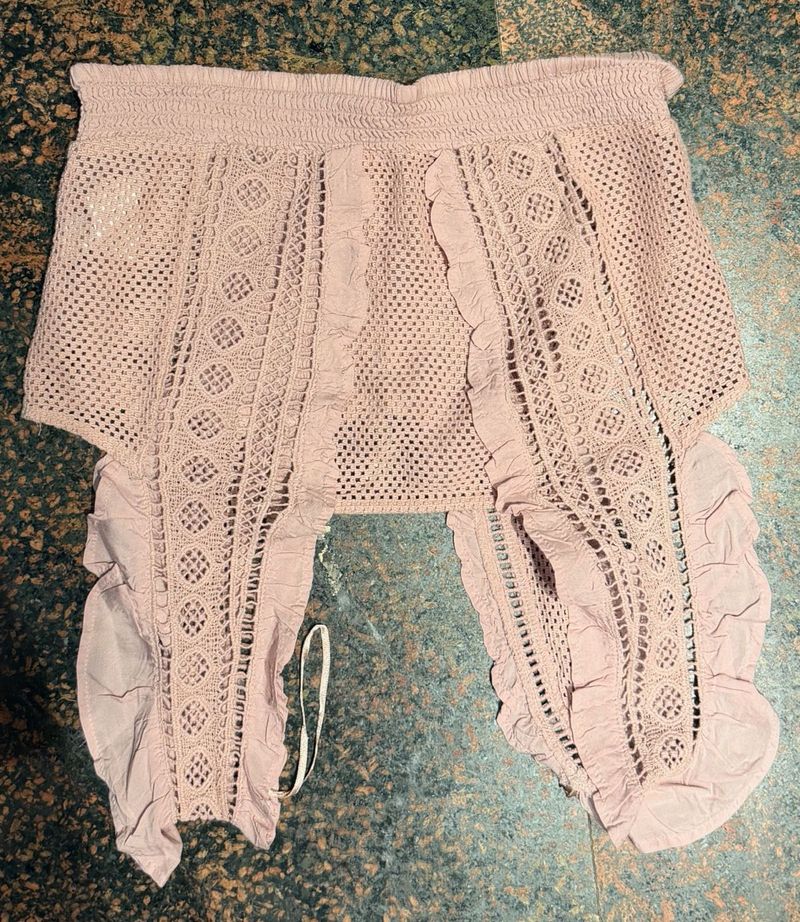 Pink Ruffled Knit Crop Top