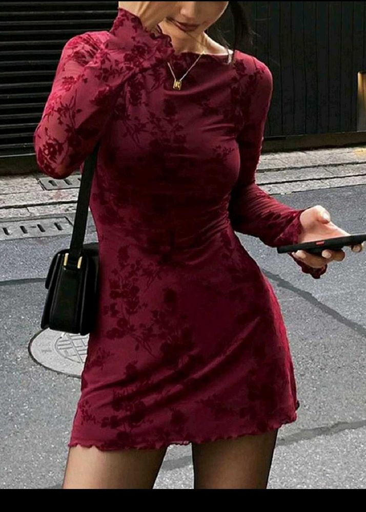 maroon mesh dress