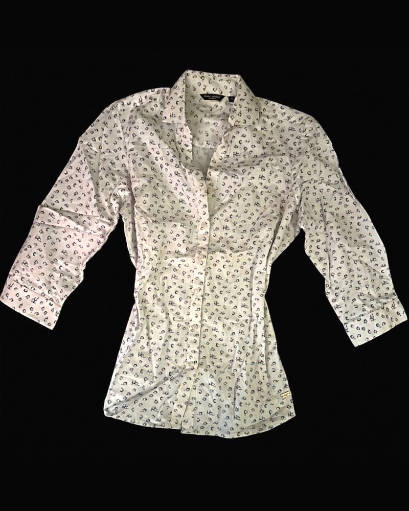 Formal fitted White Printed Button-Down Shirt