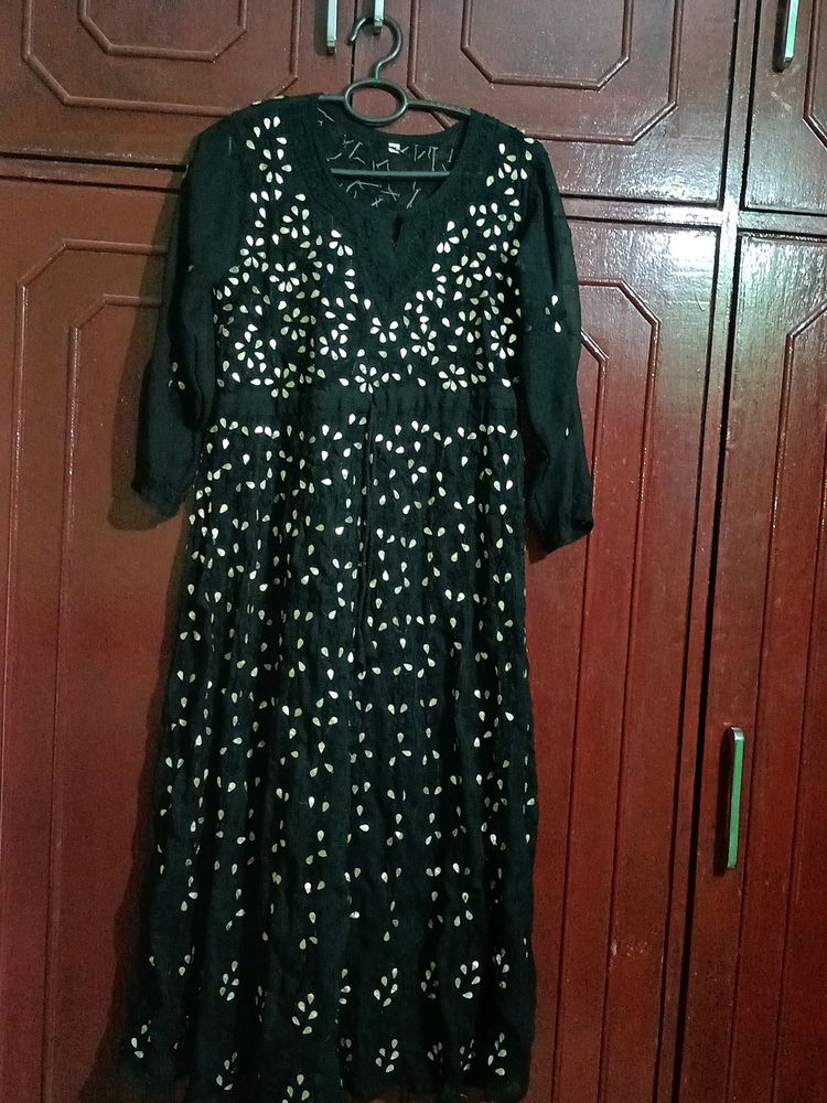 Anarkali Black Gotta Pati And Chikenkari Kurta