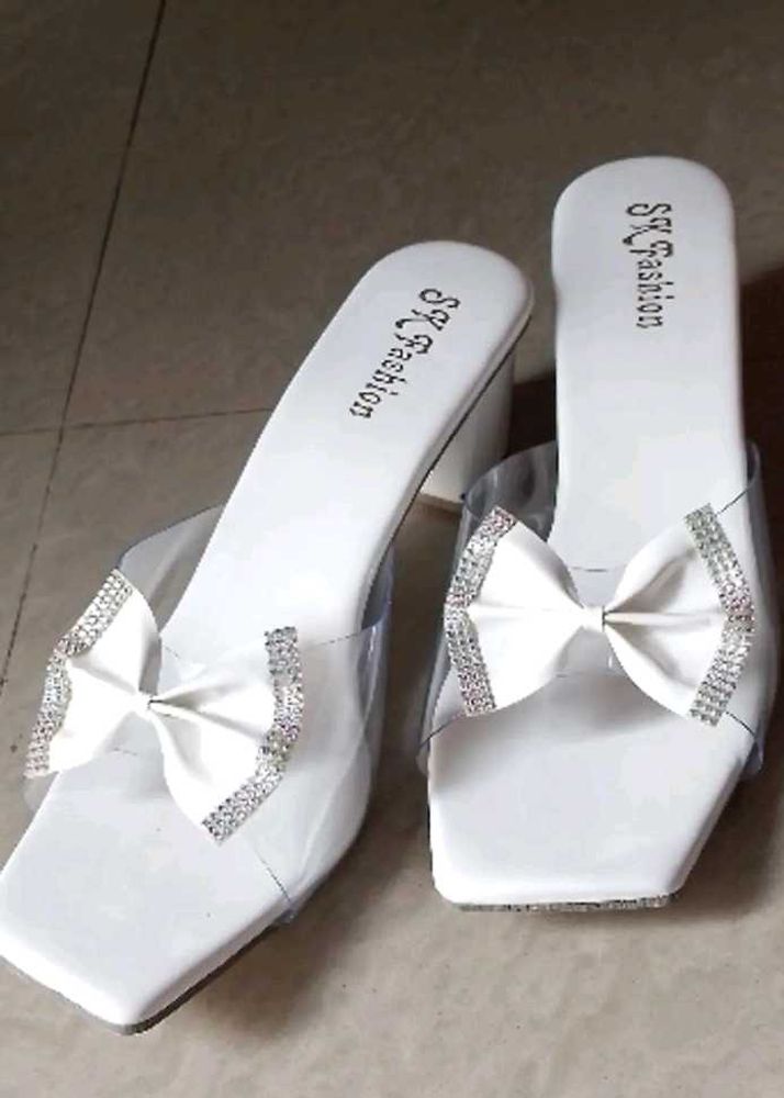 White Bow Heeled Mules