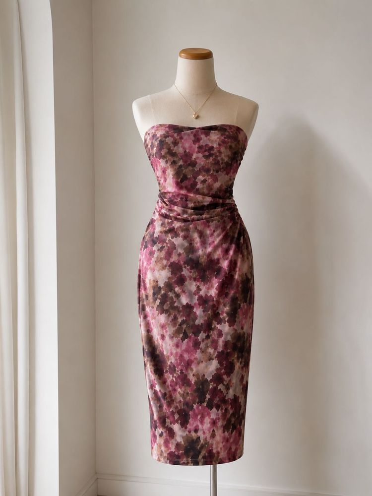 Strapless Floral Print Bodycon Dress