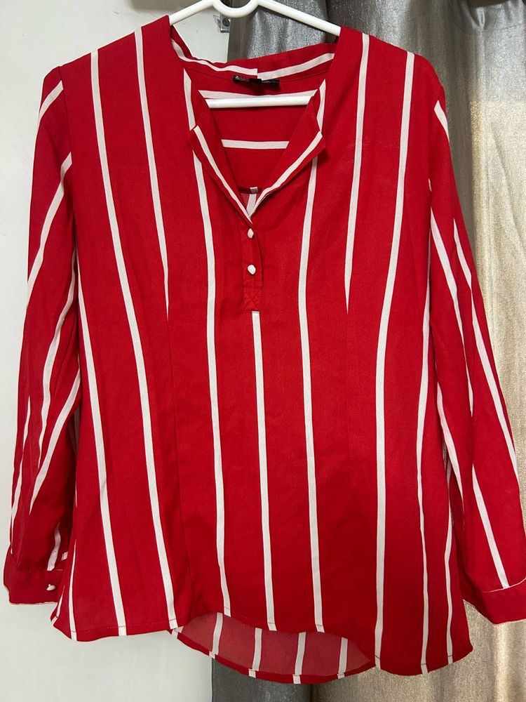 Red &amp; White Striped Button-Up Top