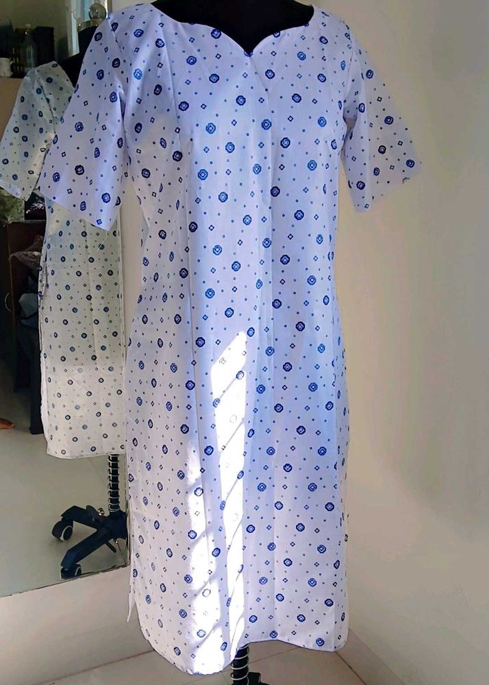 Blue &amp; White Print Kurta