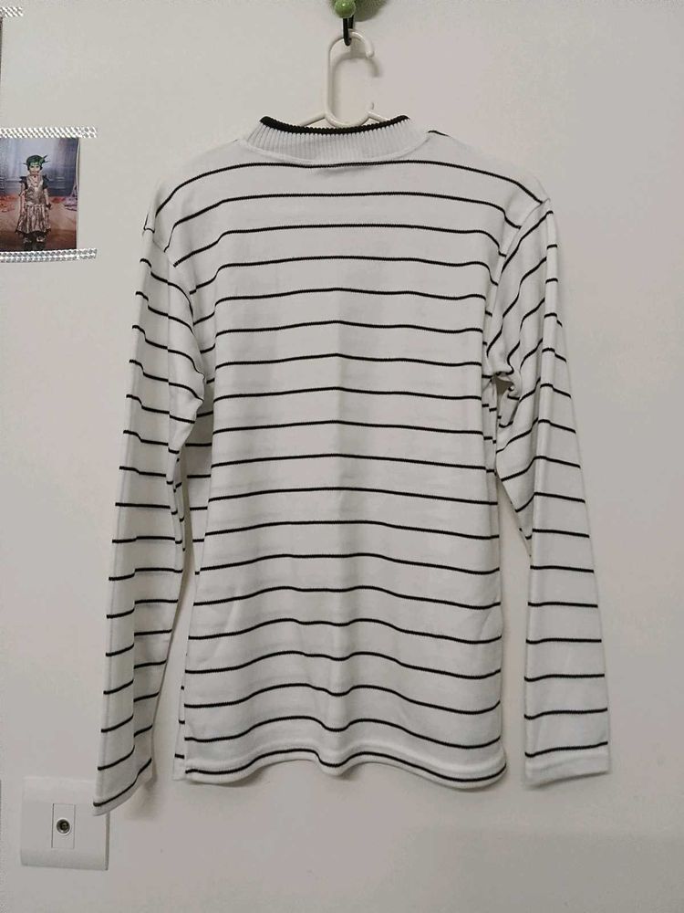 Striped Mock Neck Long Sleeve Top
