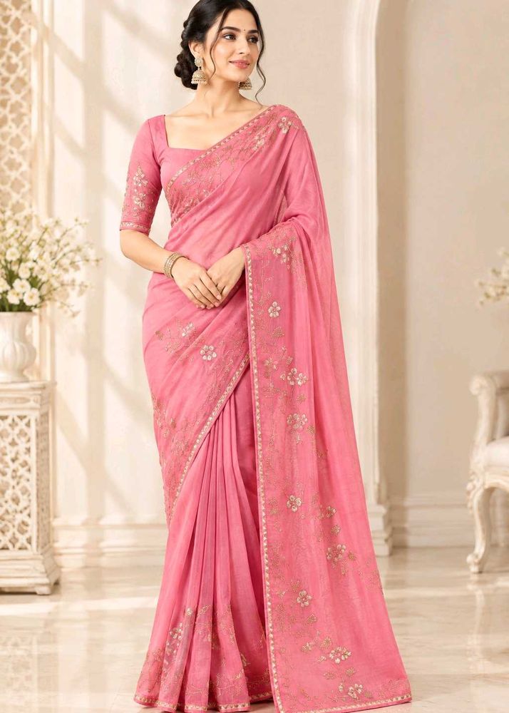 Elegant Pink Embroidered Saree