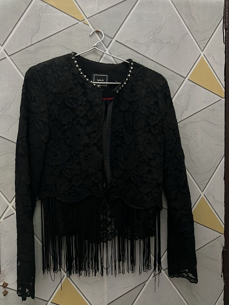 Black Lace Jacket with Fringe