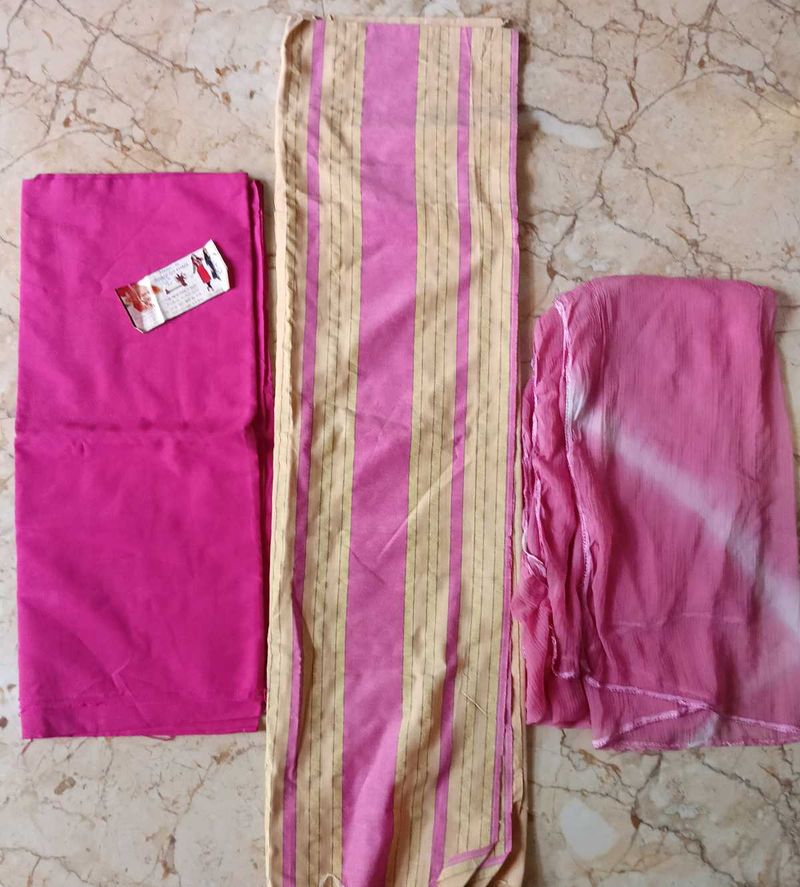 Unstitched Pink Striped Kurta Set dress material