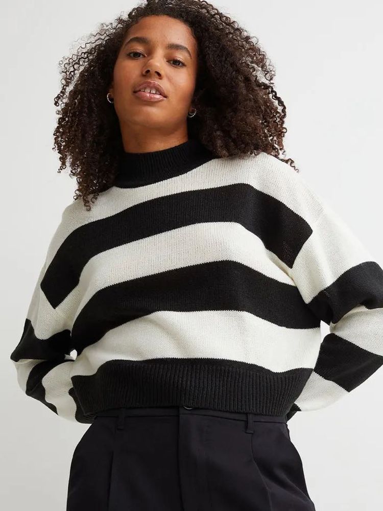 Chunky Stripe Mock Neck Sweater