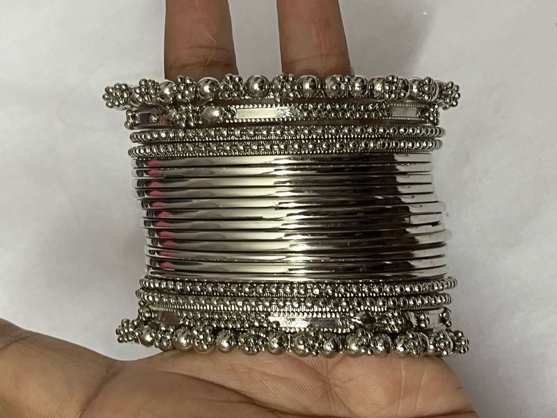 Silver Tone Indian Bangle Set