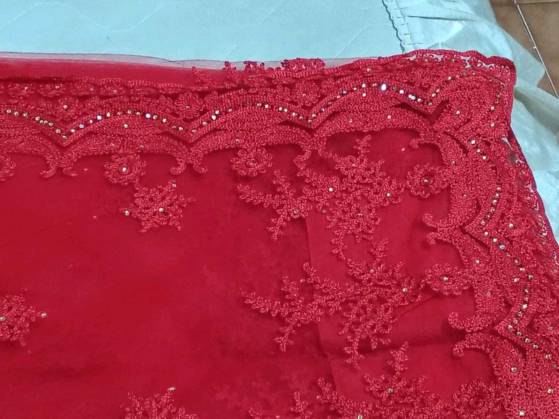 Elegant Red Embroidered Saree brand new with plain