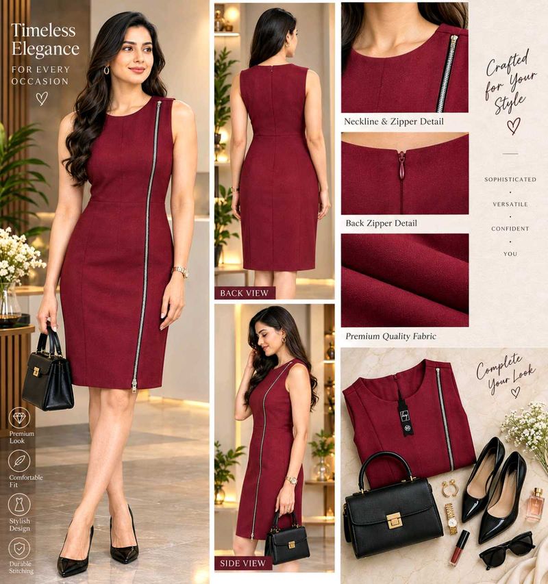 Chic Maroon Sleeveless Zipper Dress