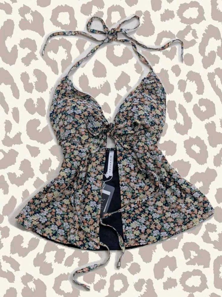 Y2K Backless Tie Up Knot Floral Halter Top
