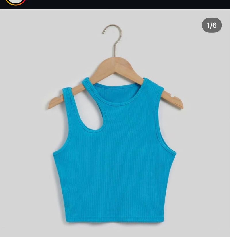 Blue Asymmetrical Cut-Out Tank Top