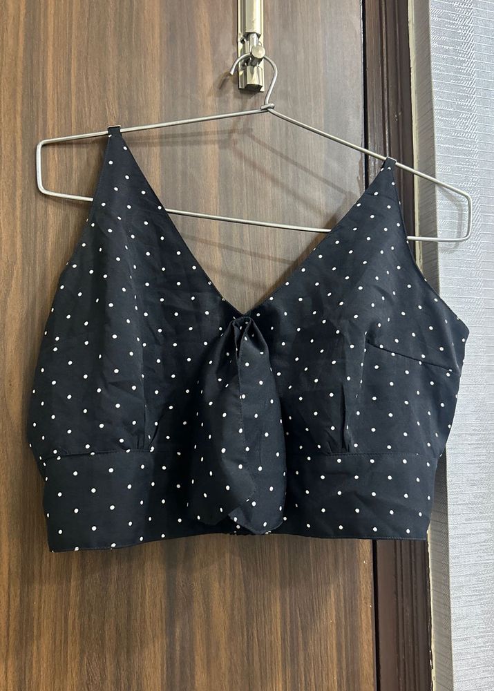 Stylish Black Polka Dot Top and Bottom Set