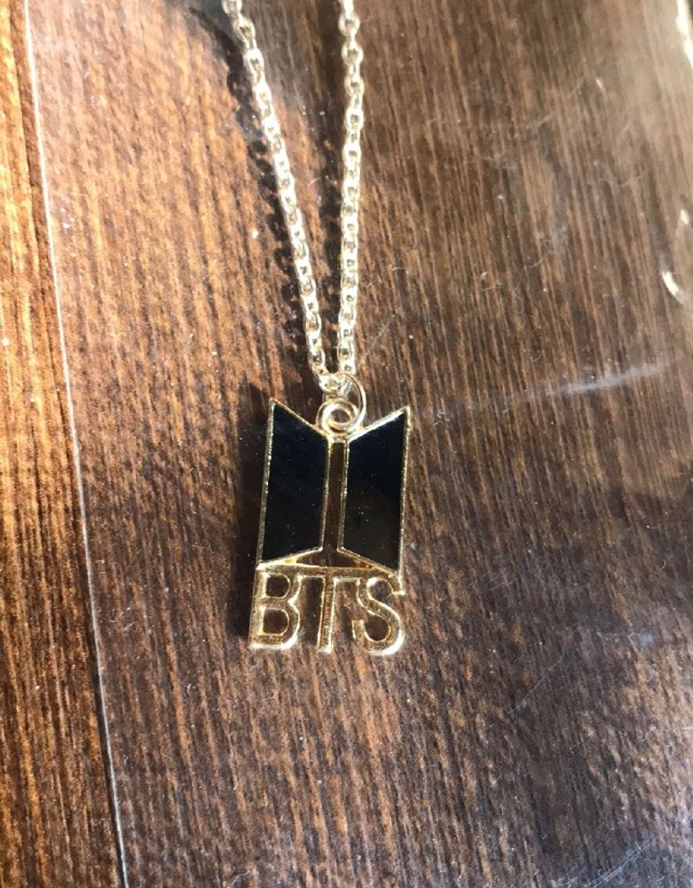 BTS Black Locket Pendant Chain In Gold