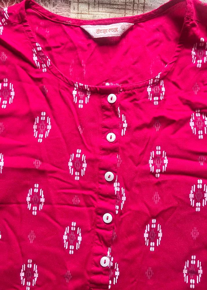 Bright Pink Printed Kurta