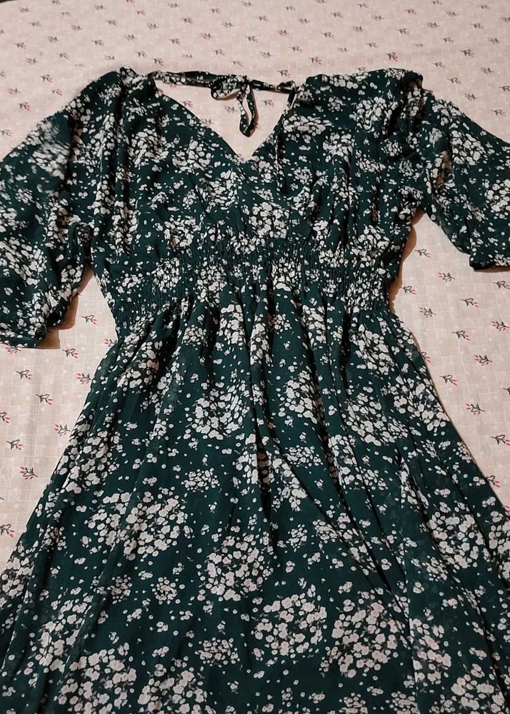 Romantic Green Boho Floral Dress