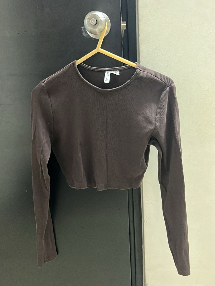 Brown Long Sleeve Cropped Top