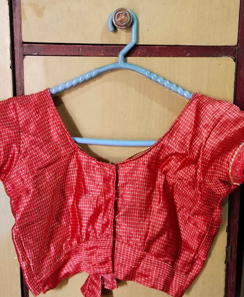 Red Checked Sari Blouse