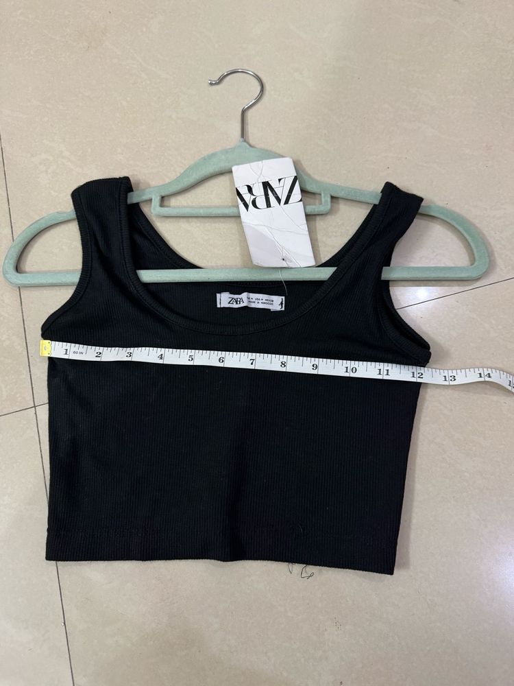 Zara Black Ribbed Crop Tank Top