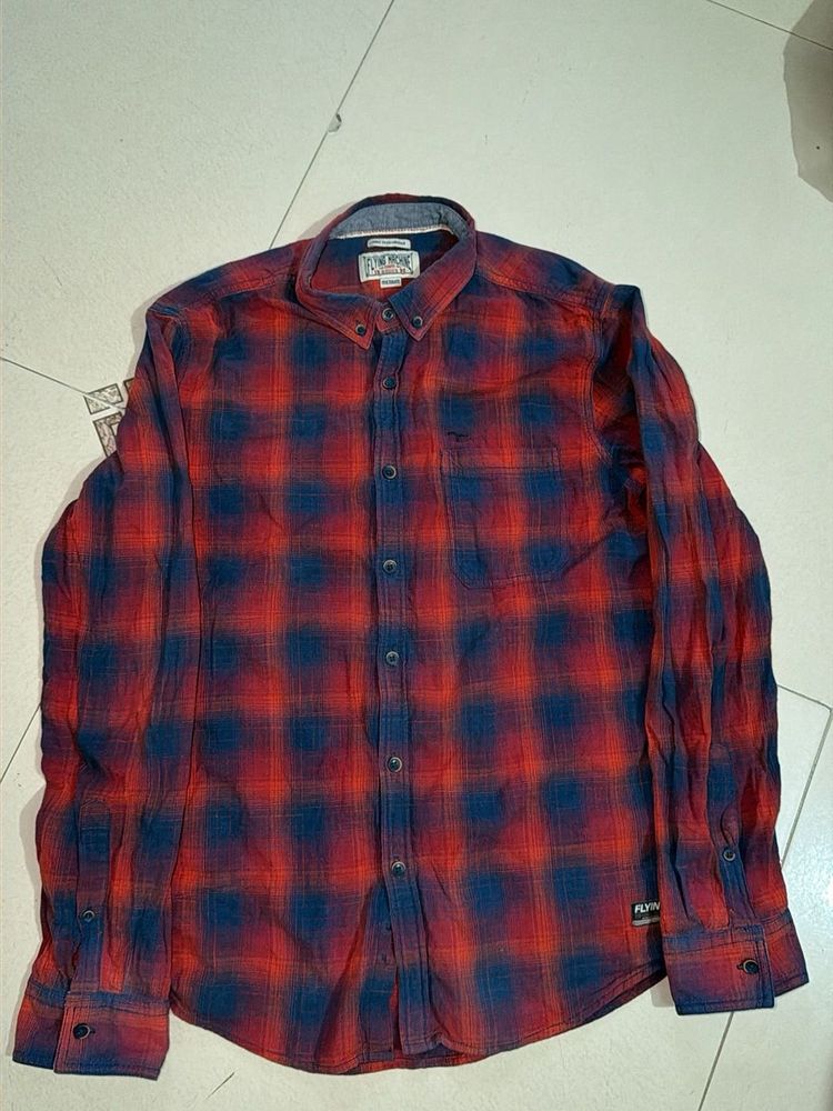 Men's Red &amp; Blue Plaid Flannel Shirt M Size🖐🏻